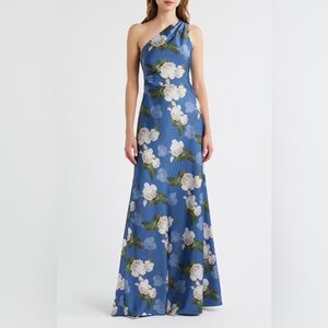 Sachin + Babi Delphine Floral Print One-Shoulder Gown